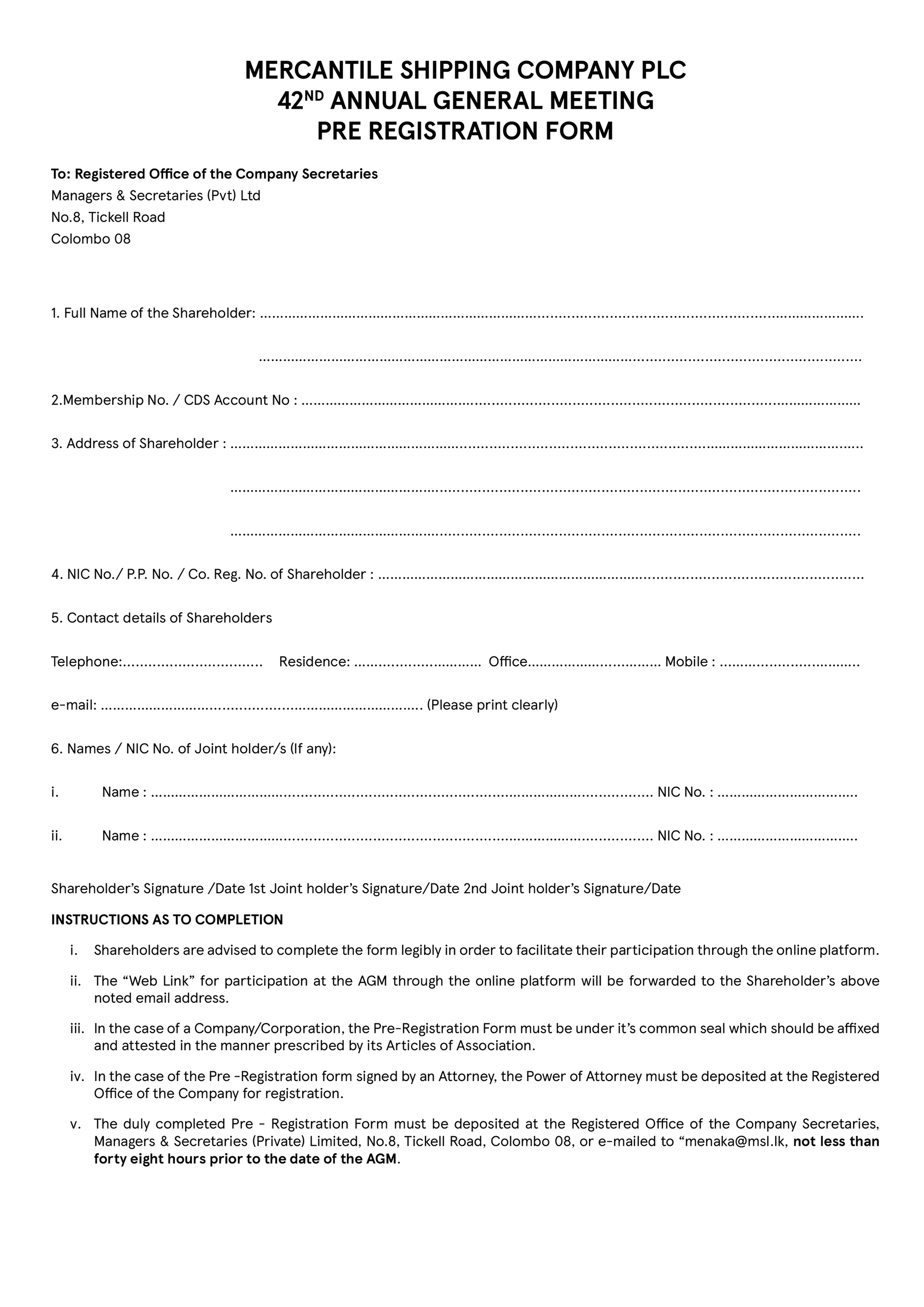 Annexure 1- Pre Registration Form