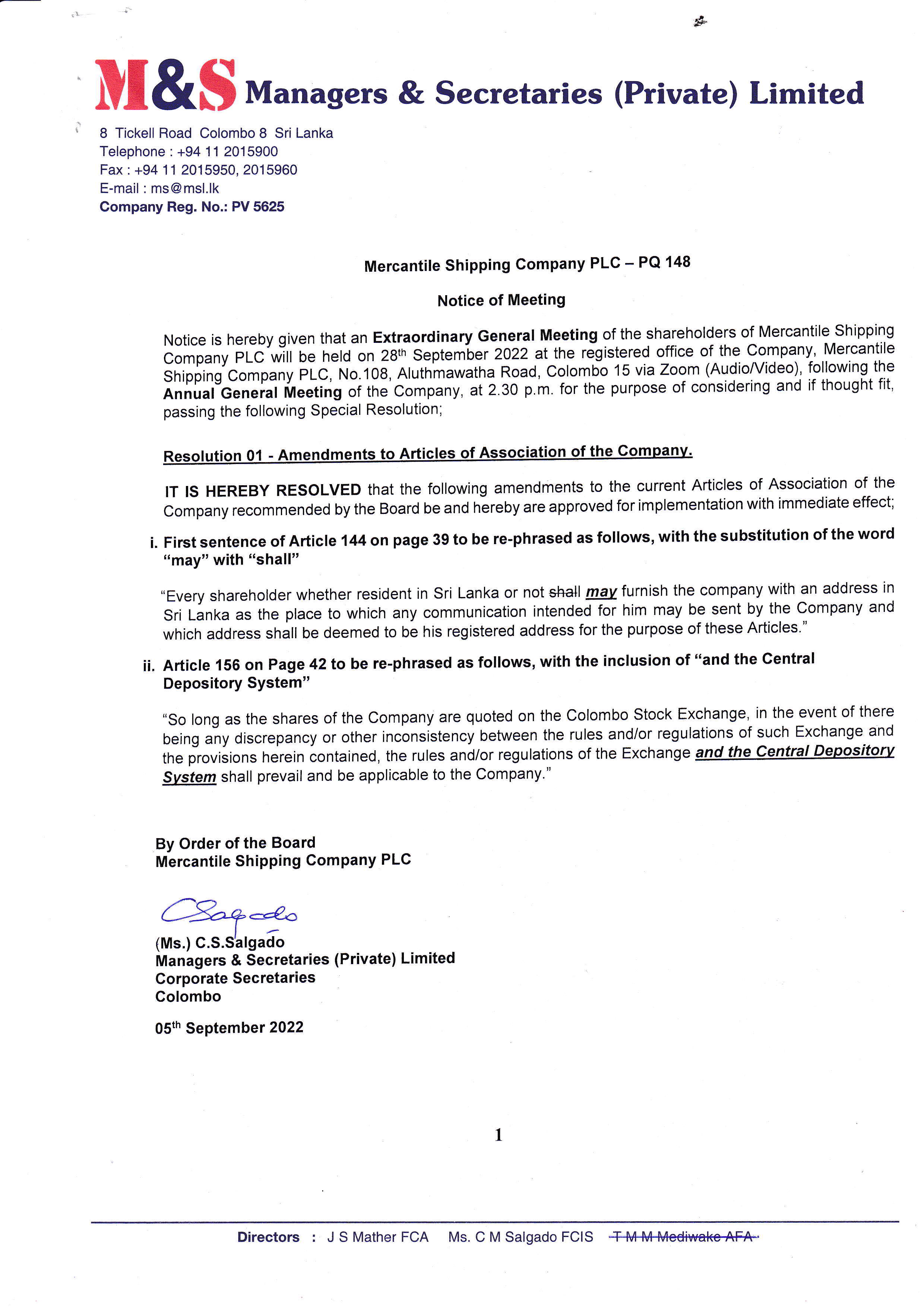 EGM Notice and other documents
